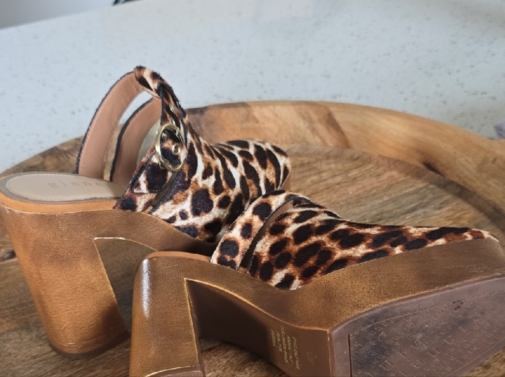 Giani Bernini Calf Hair Leopard Print Mules with Gold Accents - Picture 6 of 6